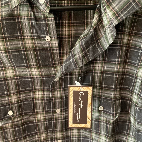 NEW ERNEST HEMINGWAY MEN'S FLANNEL EPAULETTE SHIRT $245 SIZE 15.5 - Picture 3 of 7